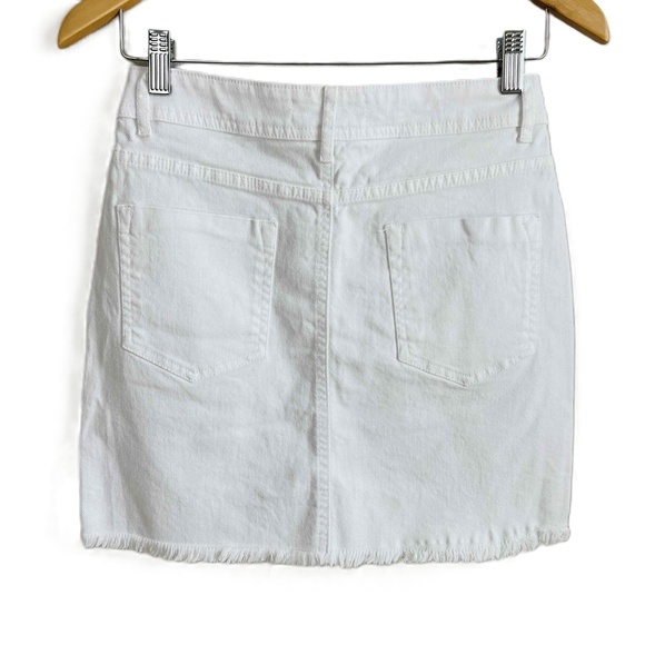 Zara Basic Size Small Skirt White Denim Mini‎ Frayed Hem Striped Trim - Picture 2 of 10
